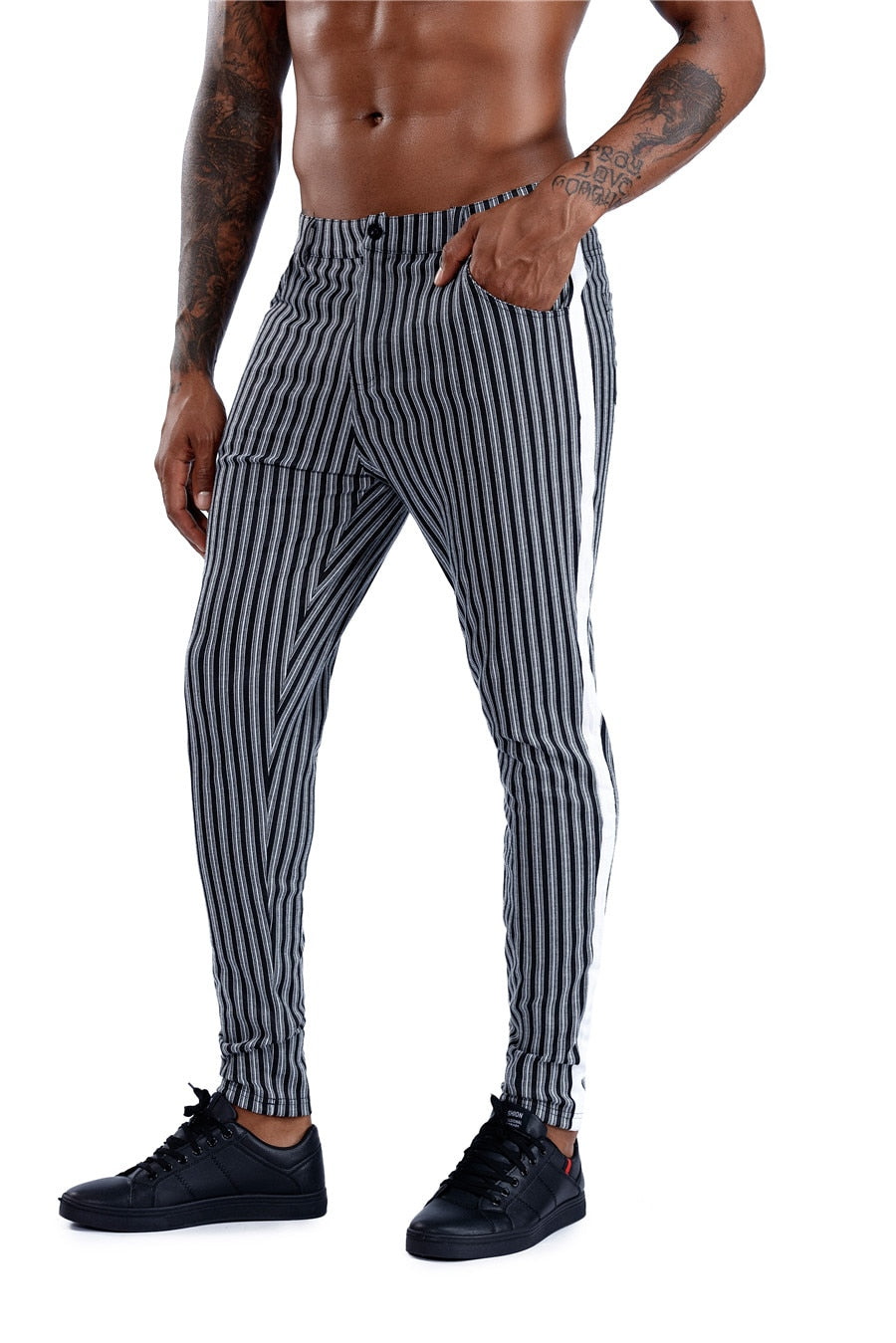 Brand Plaid Pants Men Elastic Male Skinny Trousers Bottom Tight Male Pant Streetwear Sweatpants Casual Joggers Men Pants