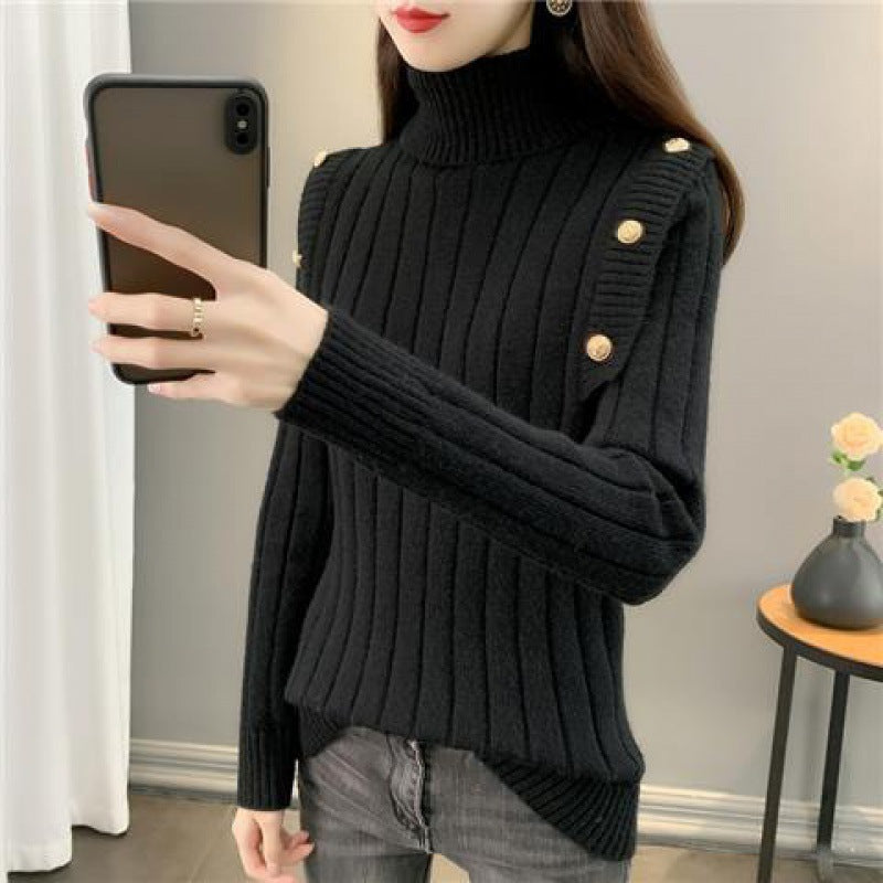 Relaxed Fit Turtleneck Knit Sweater Top for Women