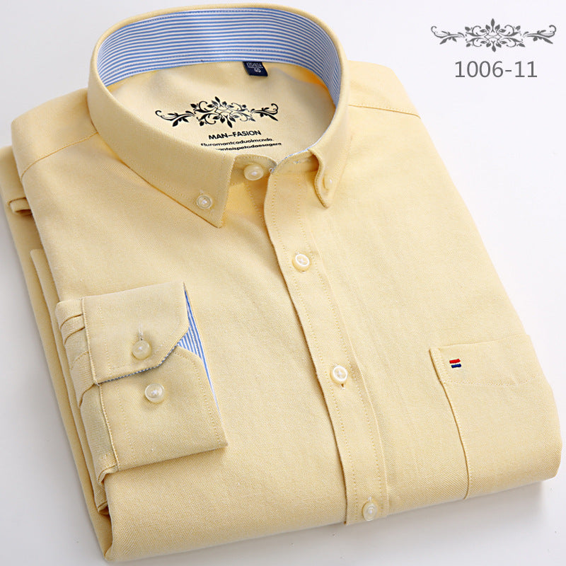 Wrinkle resistant solid color casual long sleeved men's shirt men's top Oxford spun men's Khmer shirt