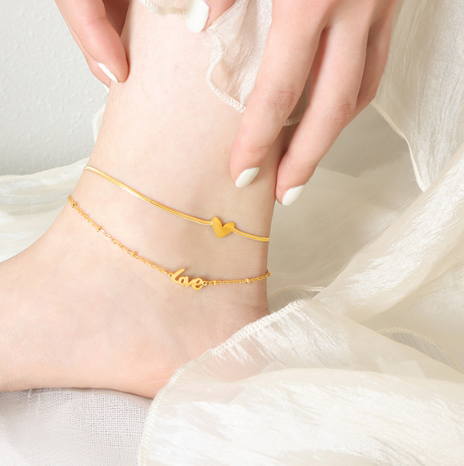 Beach Ankle Exposed Summer Footwear Letter Love Pendant Double Layer Ankle Chain