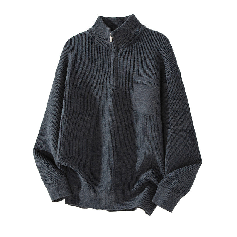 High Neck Half-Zip Knit Sweater Heavyweight Retro Warm Knitwear