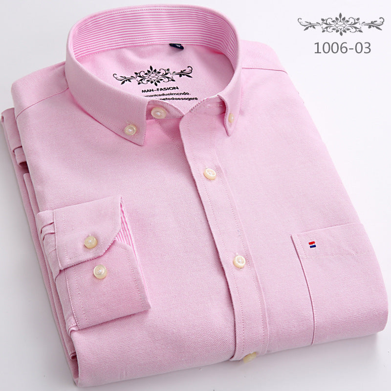 Wrinkle resistant solid color casual long sleeved men's shirt men's top Oxford spun men's Khmer shirt