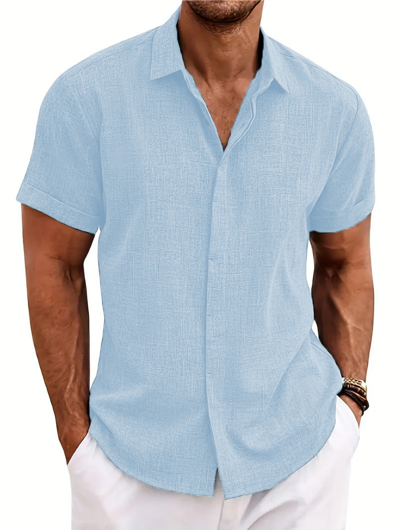 Loose sweatshirt cotton linen shirt beach men's short sleeved shirt