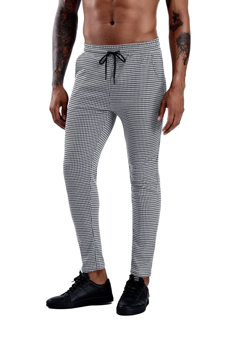 Brand Plaid Pants Men Elastic Male Skinny Trousers Bottom Tight Male Pant Streetwear Sweatpants Casual Joggers Men Pants