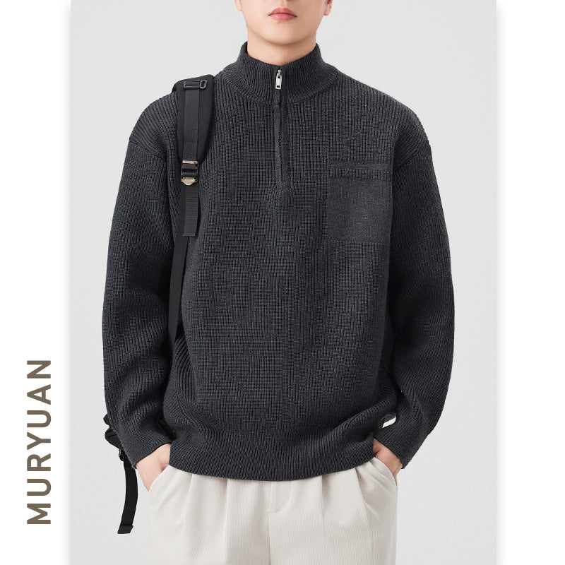 High Neck Half-Zip Knit Sweater Heavyweight Retro Warm Knitwear