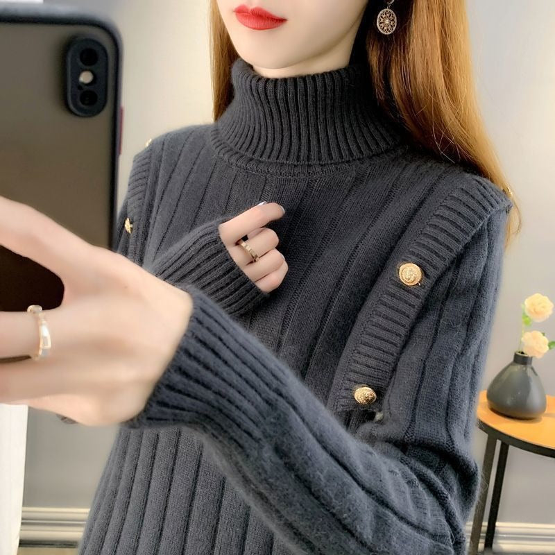 Relaxed Fit Turtleneck Knit Sweater Top for Women