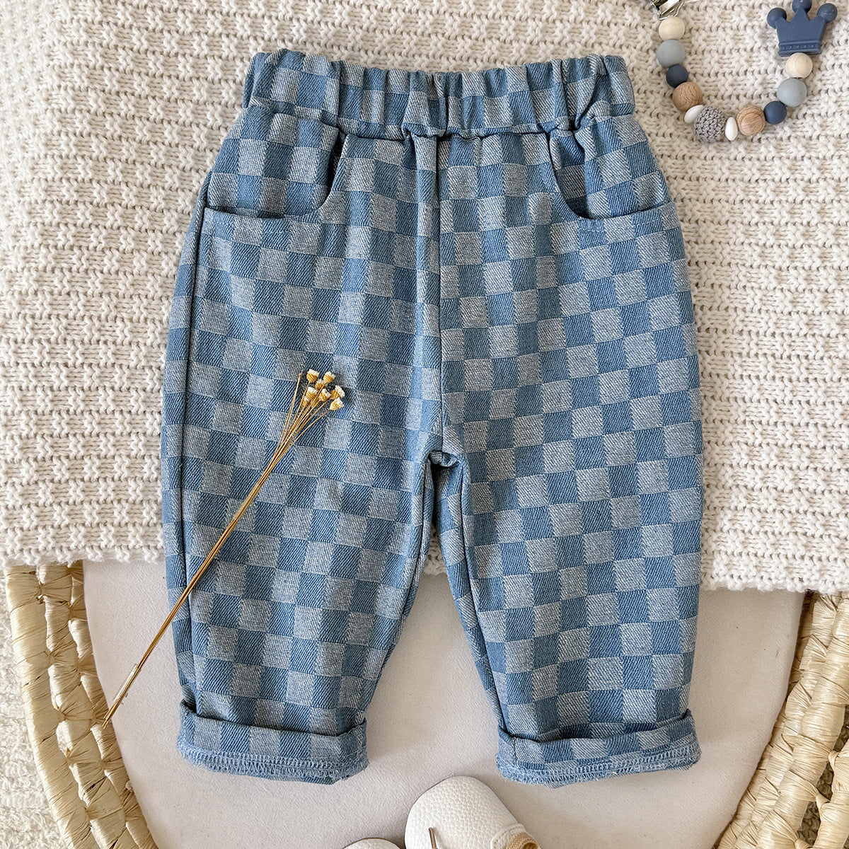 Checkered pants for children's casual pants