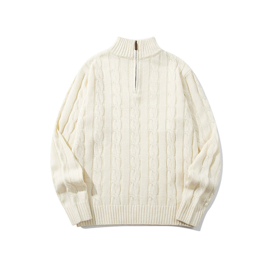 Half-Zip High Neck Cable Knit Sweater