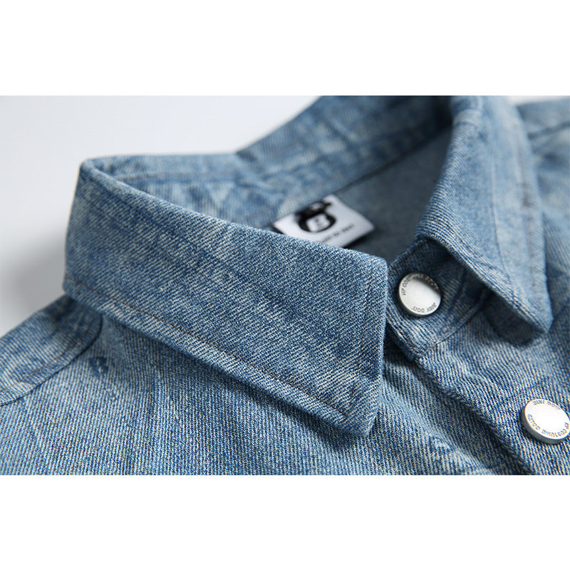 Vintage patchwork denim long sleeved men's and women's loose casual shirts