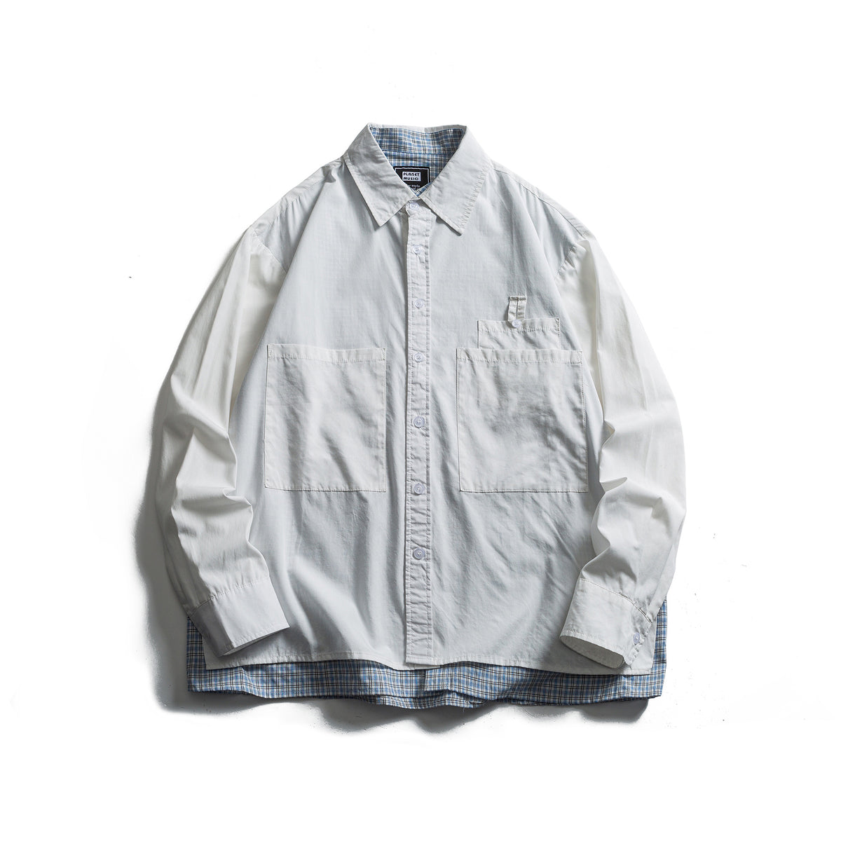Splicing fake two loose casual workwear long sleeved shirts