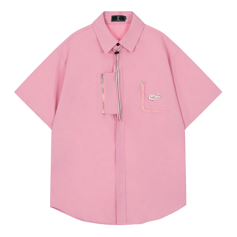 Short Sleeve Shirt for Men Summer Casual Stylish White and Pink Shirts