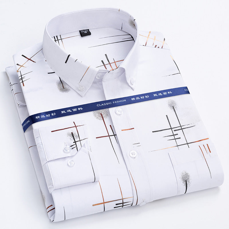 Spring and Autumn Men's Non iron Wrinkle Resistant Shirts Business Casual Gold Plated Checkered Shirt Trend