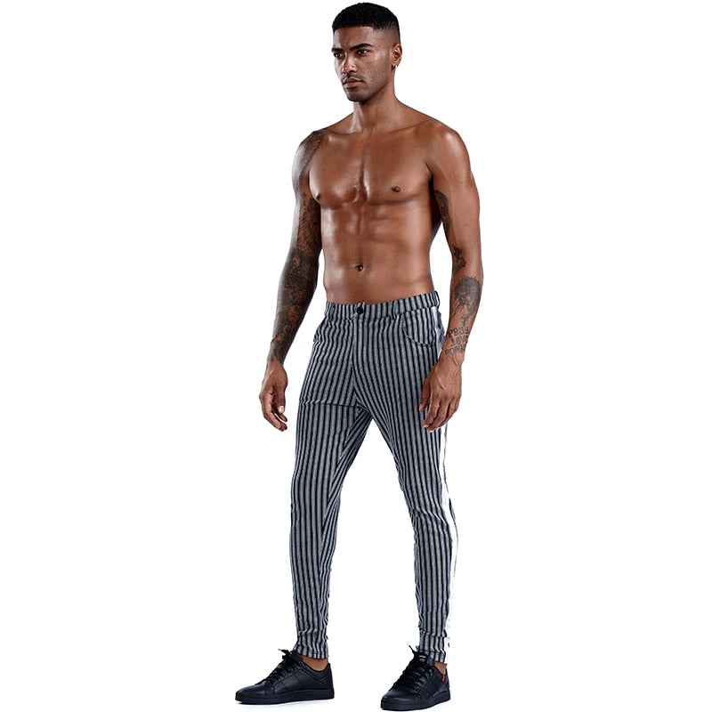 Brand Plaid Pants Men Elastic Male Skinny Trousers Bottom Tight Male Pant Streetwear Sweatpants Casual Joggers Men Pants