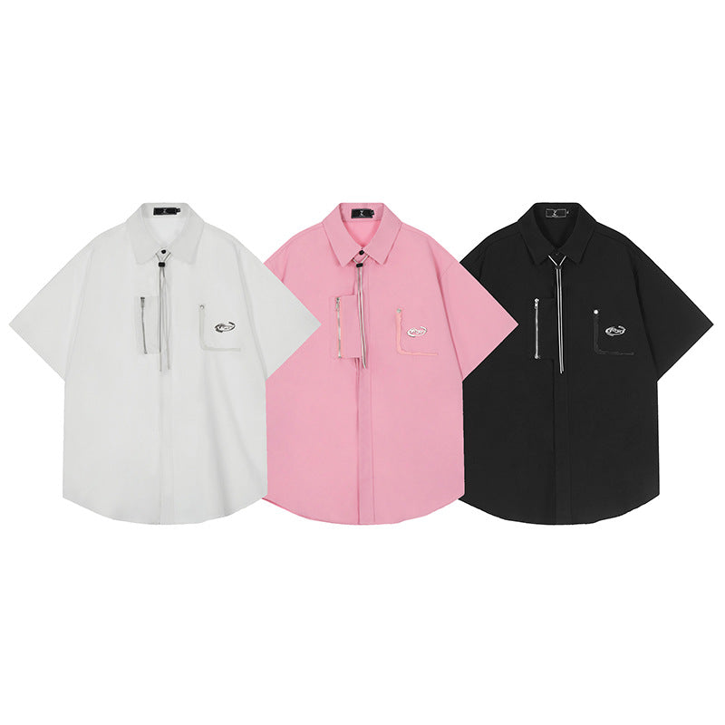 Short Sleeve Shirt for Men Summer Casual Stylish White and Pink Shirts