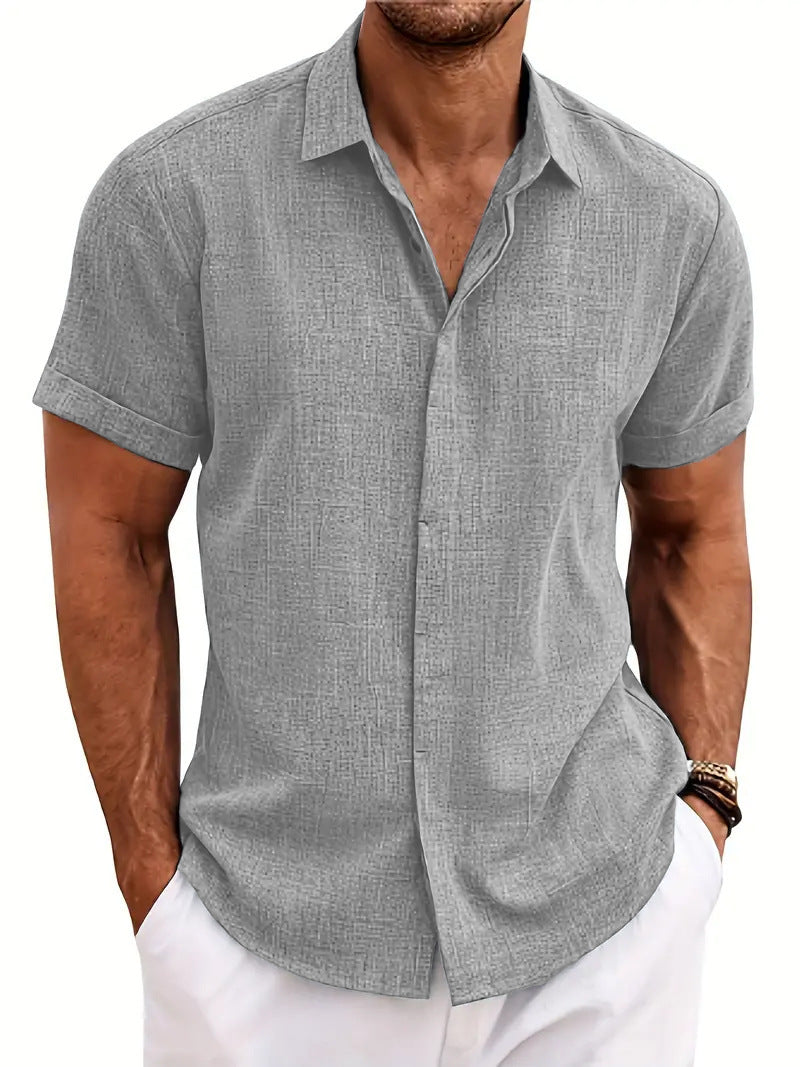 Loose sweatshirt cotton linen shirt beach men's short sleeved shirt