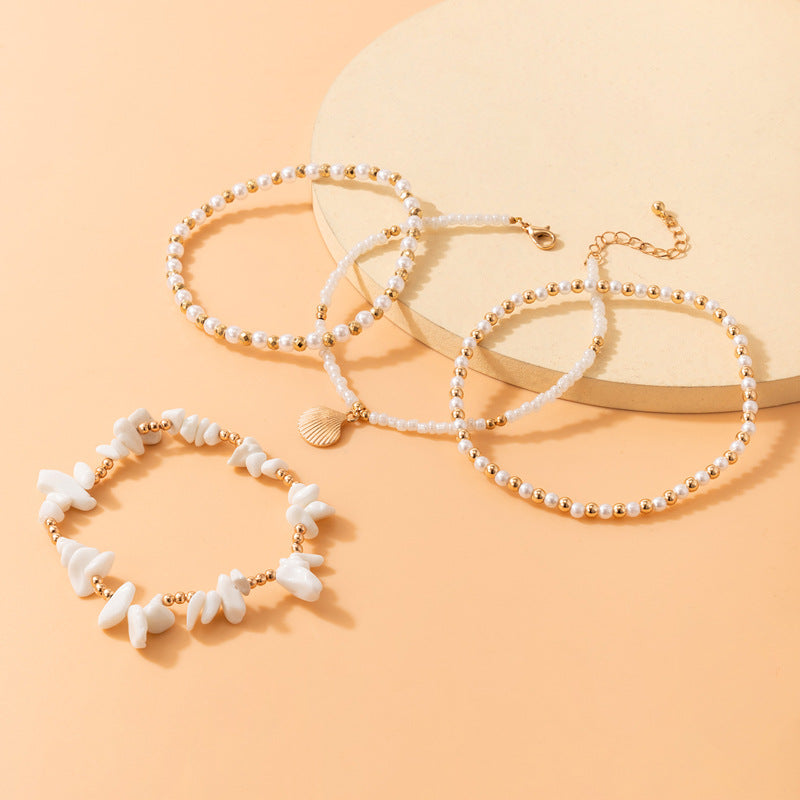 Beach Style Footwear Gravel Beaded Multi-layer Anklet Pearl Shell Four-layer Anklet