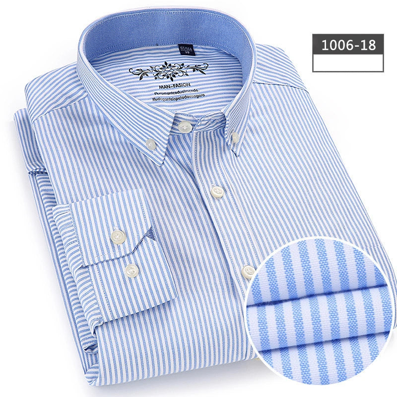 Wrinkle resistant solid color casual long sleeved men's shirt men's top Oxford spun men's Khmer shirt