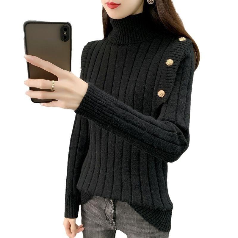 Relaxed Fit Turtleneck Knit Sweater Top for Women