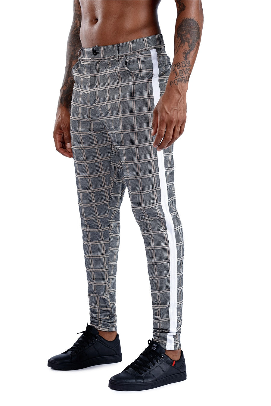Brand Plaid Pants Men Elastic Male Skinny Trousers Bottom Tight Male Pant Streetwear Sweatpants Casual Joggers Men Pants