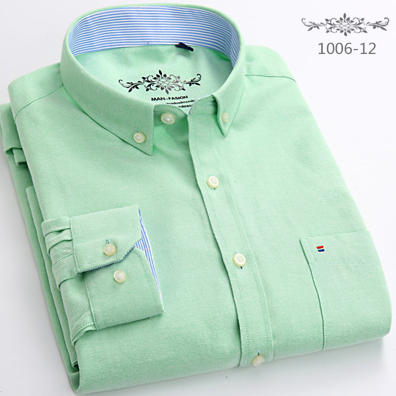 Wrinkle resistant solid color casual long sleeved men's shirt men's top Oxford spun men's Khmer shirt