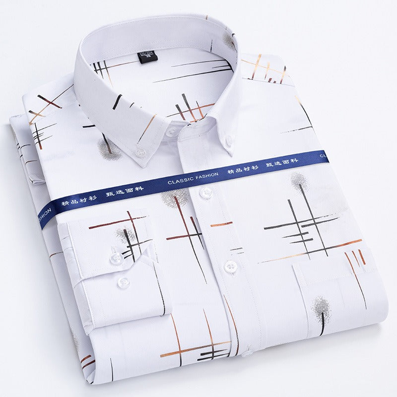 Spring and Autumn Men's Non iron Wrinkle Resistant Shirts Business Casual Gold Plated Checkered Shirt Trend