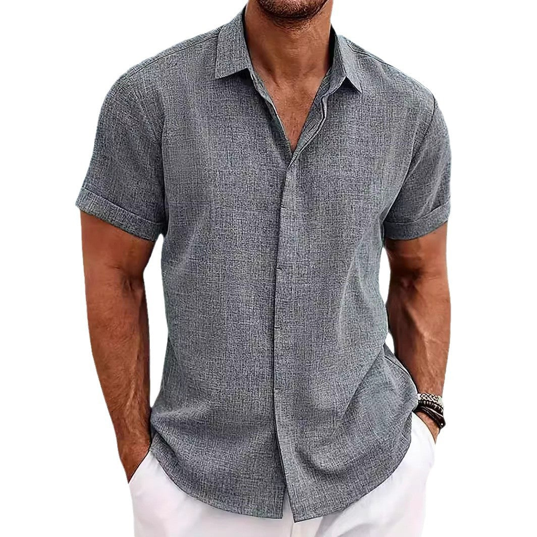 Loose sweatshirt cotton linen shirt beach men's short sleeved shirt