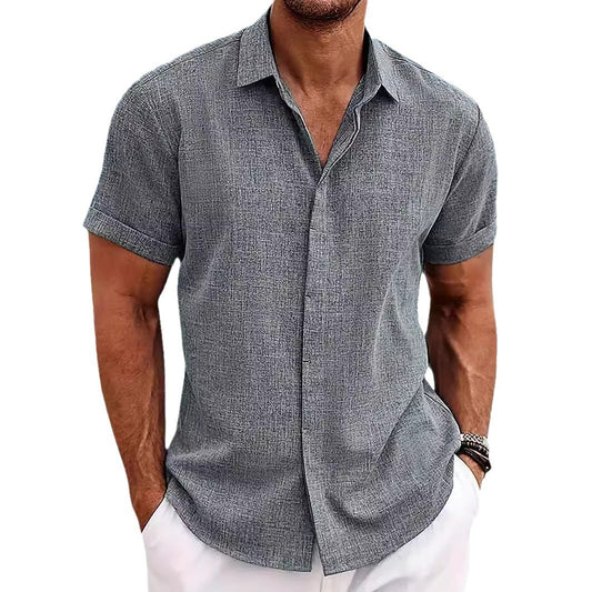 Loose sweatshirt cotton linen shirt beach men's short sleeved shirt