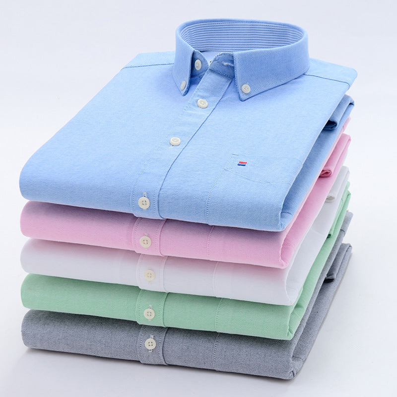 Wrinkle resistant solid color casual long sleeved men's shirt men's top Oxford spun men's Khmer shirt