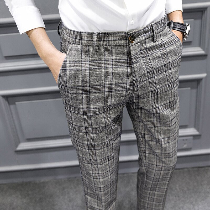 British Style Dress Suit Pant Man New Plaid Suit Pant Men Designer Gentlemen Business Casual Work Pant Trousers