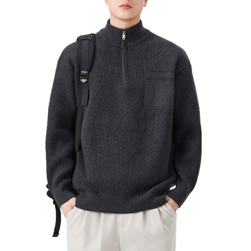 High Neck Half-Zip Knit Sweater Heavyweight Retro Warm Knitwear