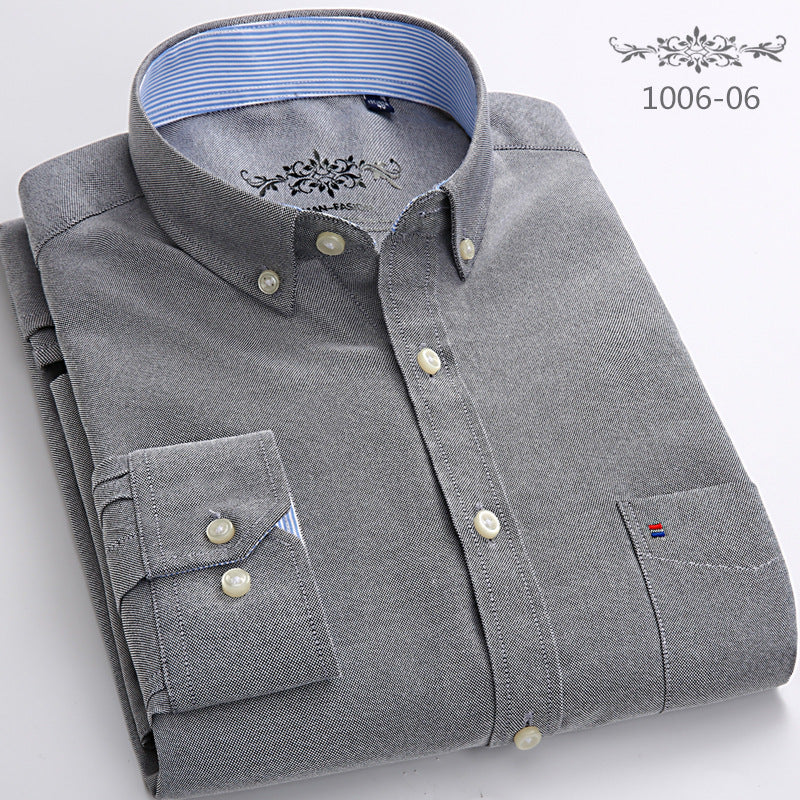 Wrinkle resistant solid color casual long sleeved men's shirt men's top Oxford spun men's Khmer shirt