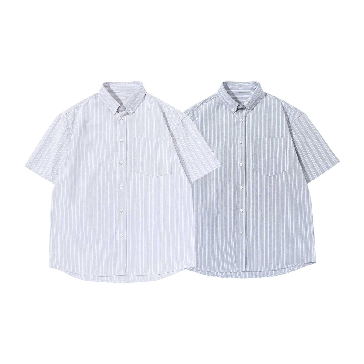 Minimalist Oxford wide striped short sleeved shirt for men