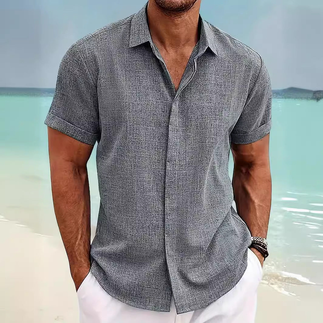 Loose sweatshirt cotton linen shirt beach men's short sleeved shirt