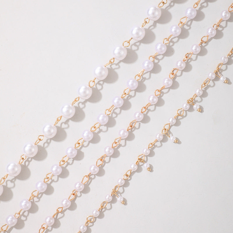 Fashion Simple Footwear Pearl Beaded Multi-layer Anklet Geometric Chain Four-layer Anklet
