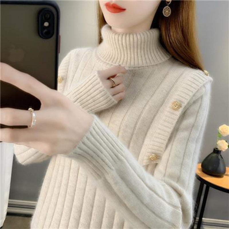 Relaxed Fit Turtleneck Knit Sweater Top for Women