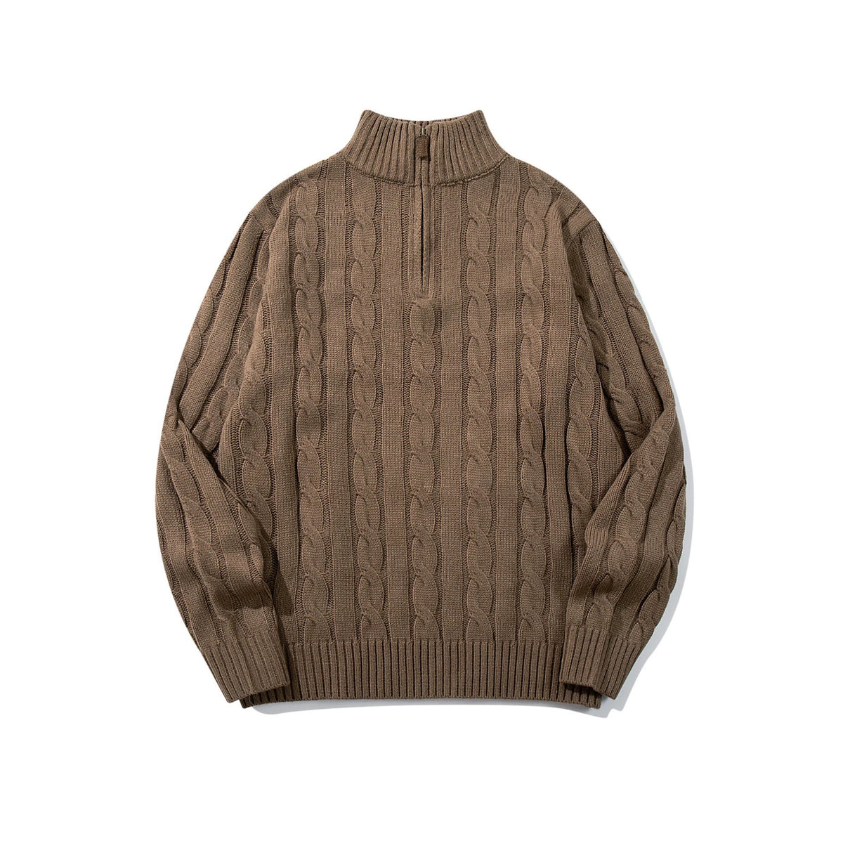 Half-Zip High Neck Cable Knit Sweater