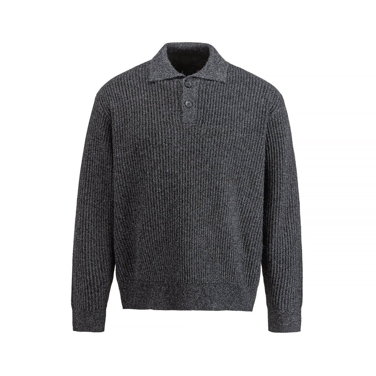 Textured Loose Knit Shirt with Polo Collar
