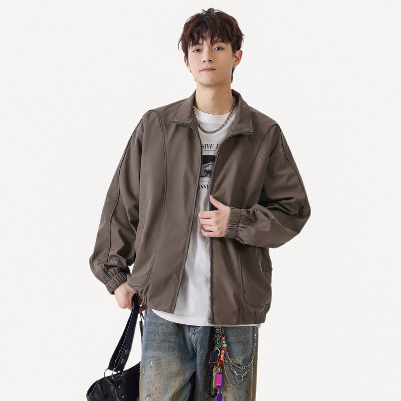 Men's  Casual Minimalist Water-Repellent Stand Collar Loose Bomber Jacket