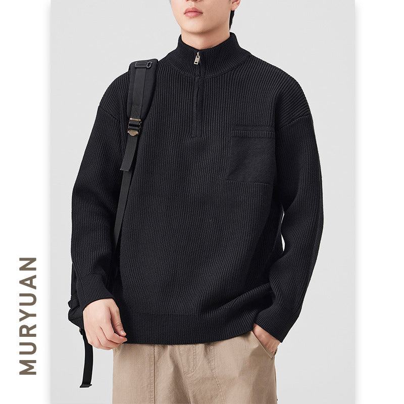 High Neck Half-Zip Knit Sweater Heavyweight Retro Warm Knitwear