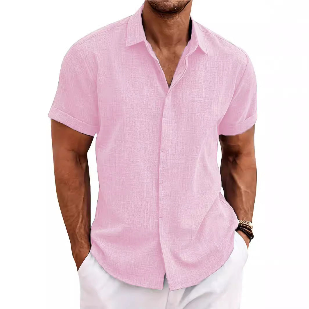 Loose sweatshirt cotton linen shirt beach men's short sleeved shirt