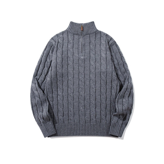 Half-Zip High Neck Cable Knit Sweater