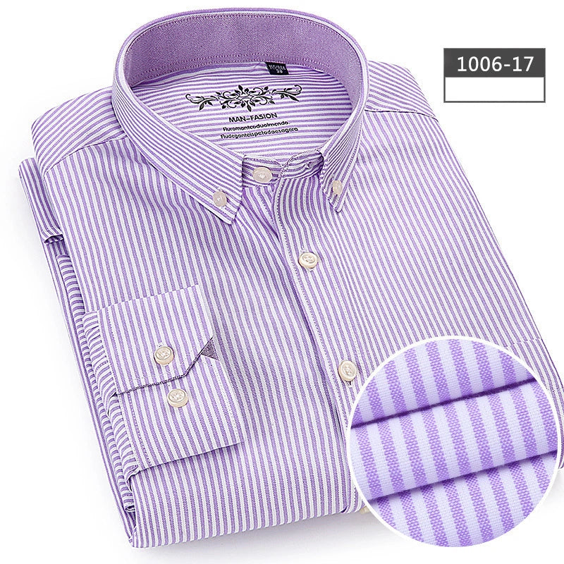 Wrinkle resistant solid color casual long sleeved men's shirt men's top Oxford spun men's Khmer shirt
