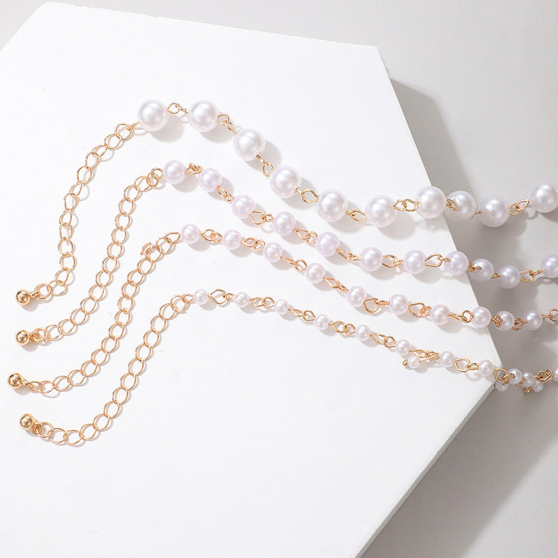 Fashion Simple Footwear Pearl Beaded Multi-layer Anklet Geometric Chain Four-layer Anklet