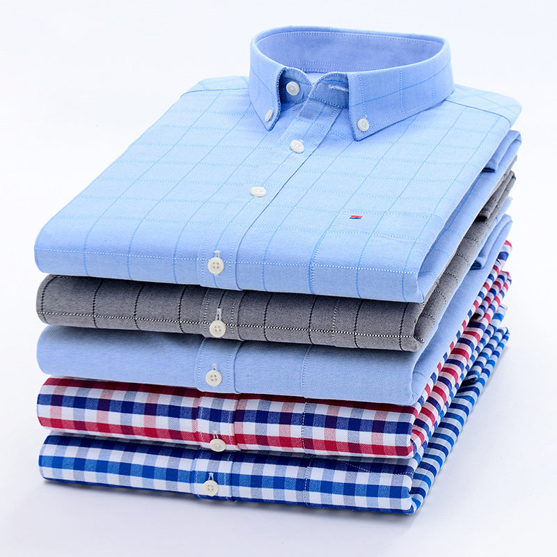 Wrinkle resistant solid color casual long sleeved men's shirt men's top Oxford spun men's Khmer shirt