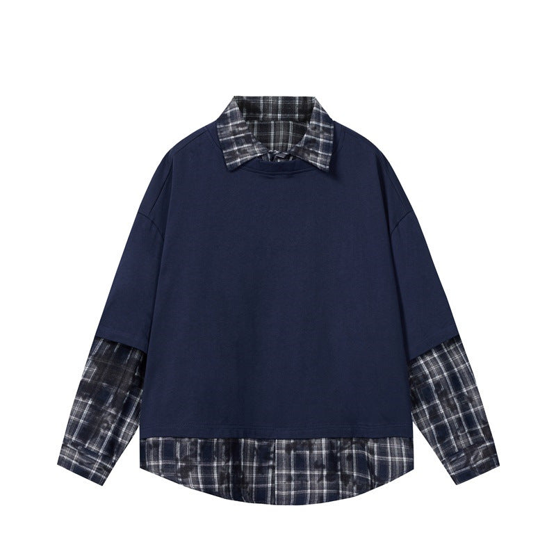Fake two checkered long sleeved casual shirts for men and women
