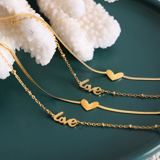 Beach Ankle Exposed Summer Footwear Letter Love Pendant Double Layer Ankle Chain