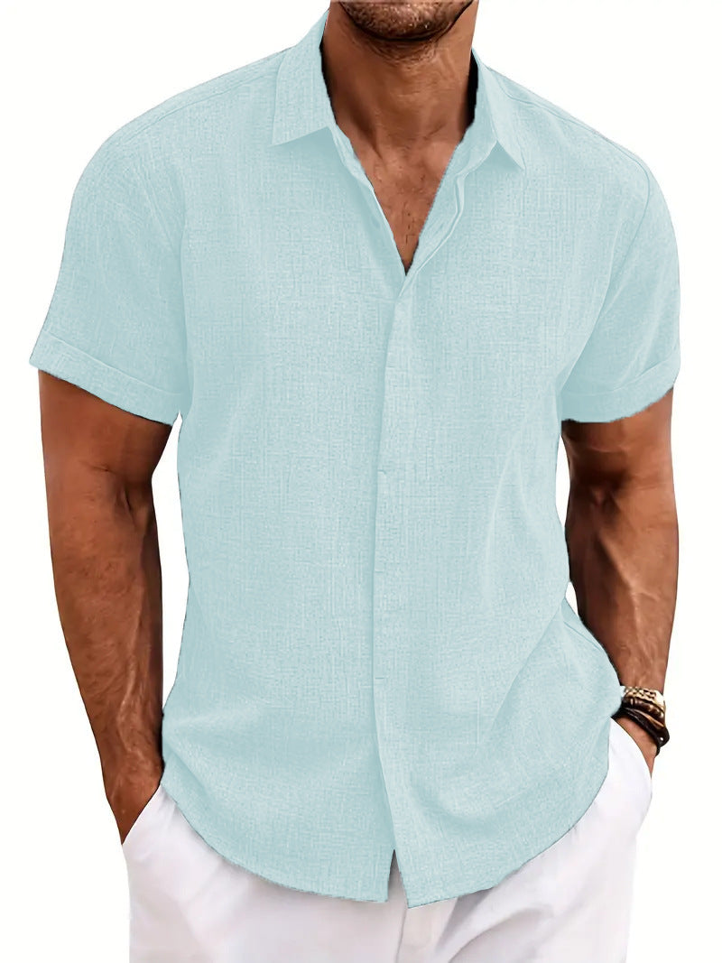 Loose sweatshirt cotton linen shirt beach men's short sleeved shirt