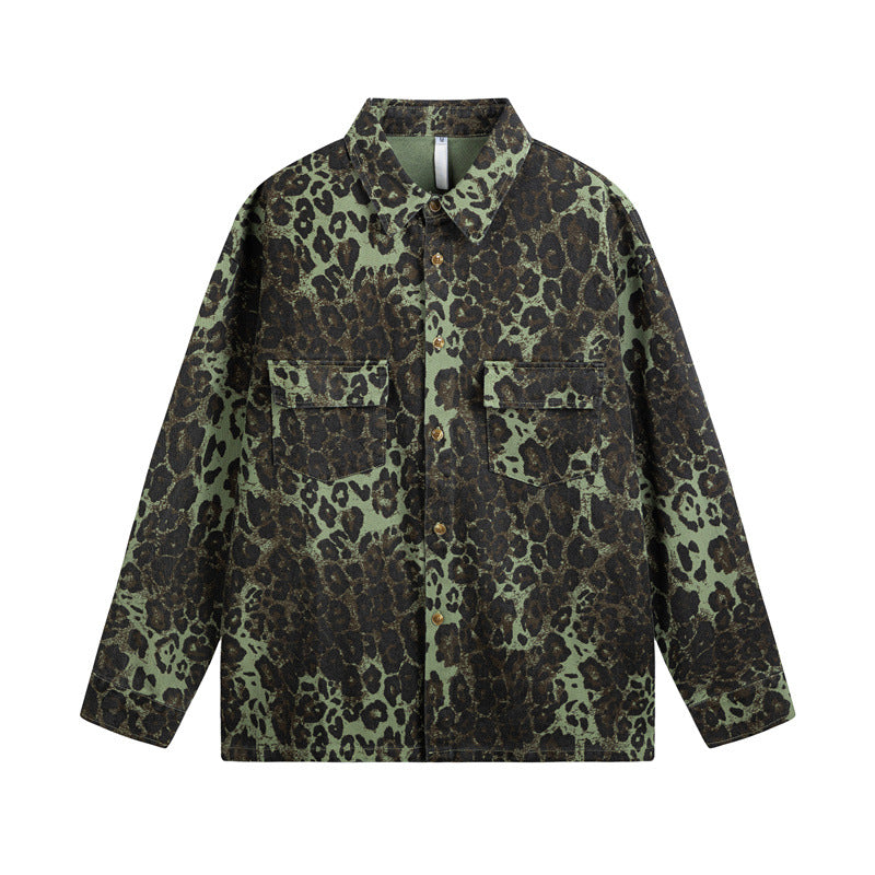 Leopard print casual loose fitting men's and women's shirts