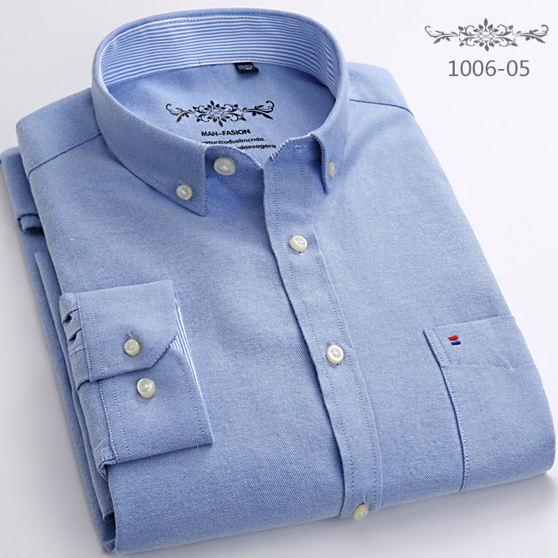 Wrinkle resistant solid color casual long sleeved men's shirt men's top Oxford spun men's Khmer shirt