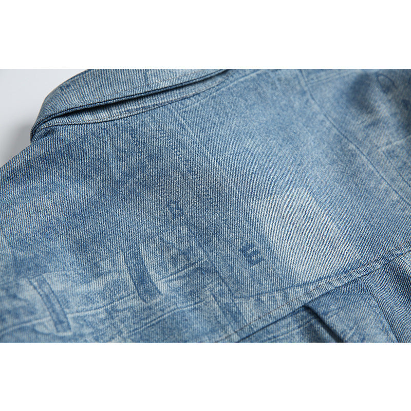 Vintage patchwork denim long sleeved men's and women's loose casual shirts